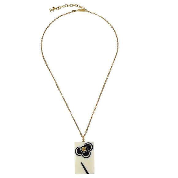 Chanel Rectangle Chain Necklace Pendant Gold White - Picture 1 of 4